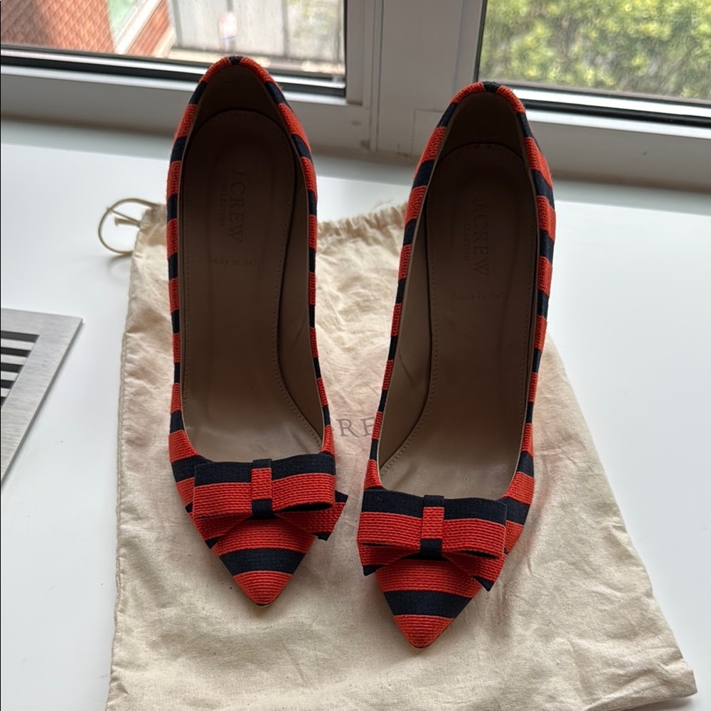 J. Crew Red and Navy Striped Heels